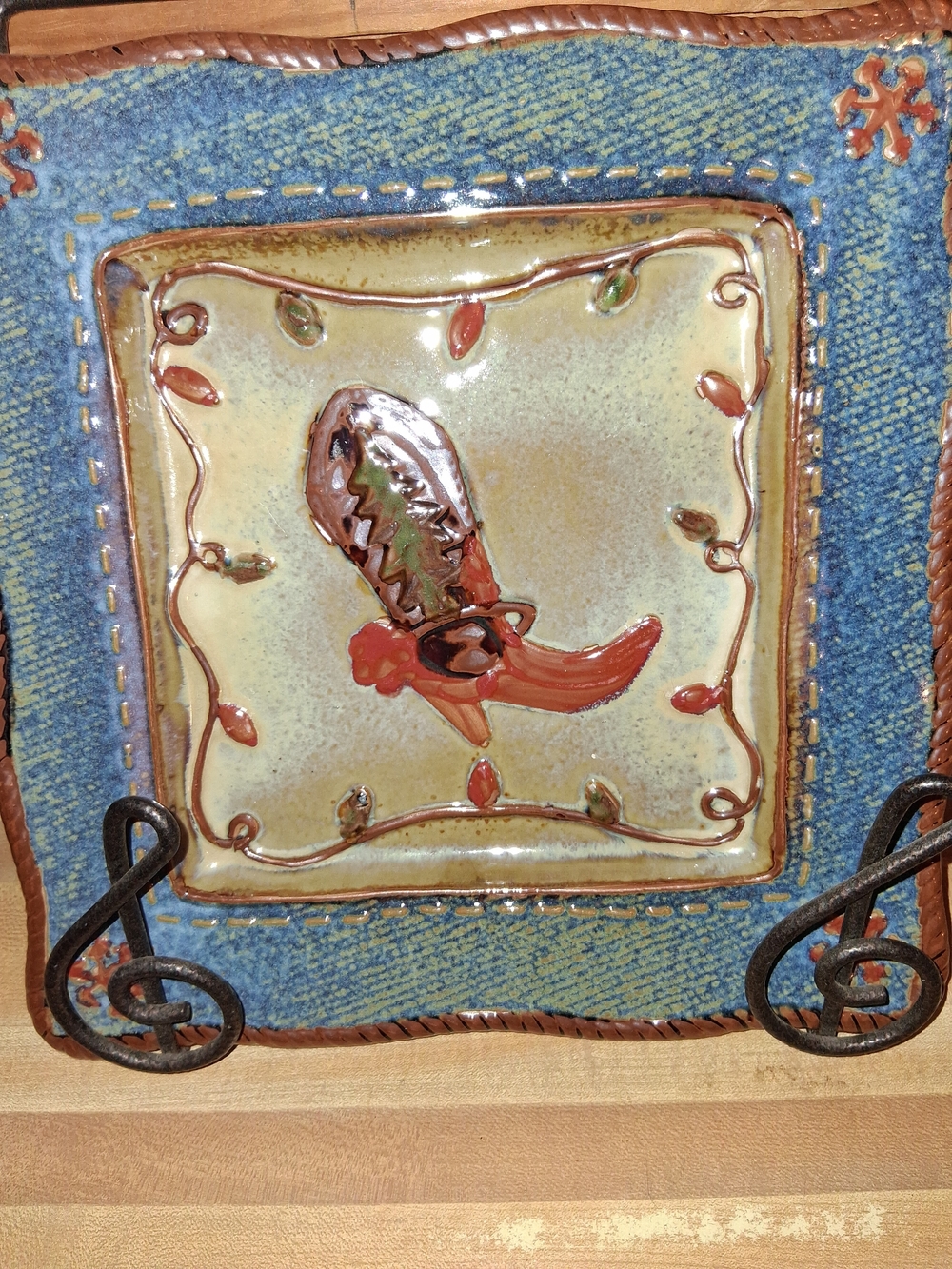 St. Nicholas Square Blue and Tan Ceramic Bird Accent Tile